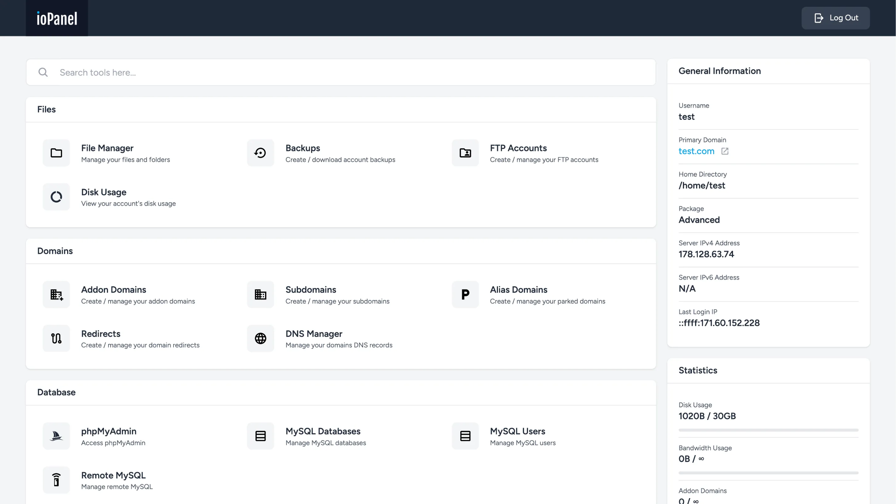 ioPanel Client Dashboard